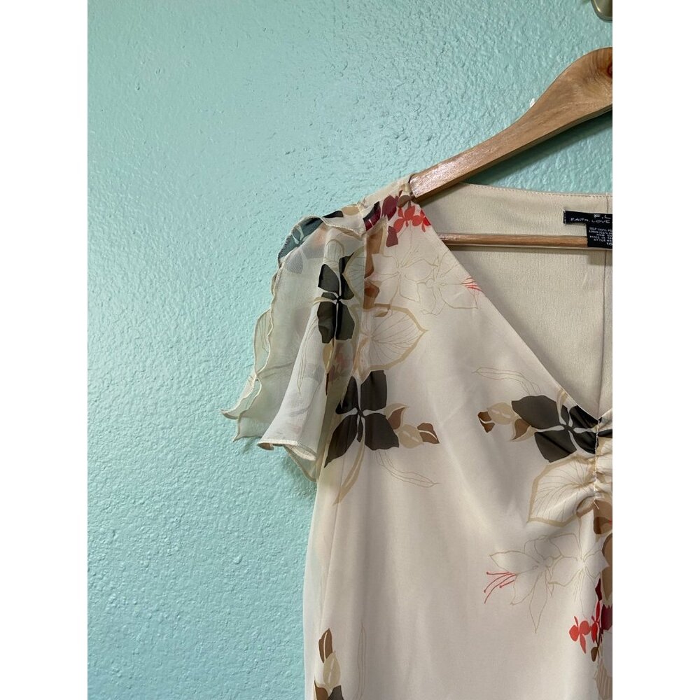 Y2K‎ Inspired FLP Women's Cream Floral Midi Flutter Sleeve Dress Size 16 - Picture 4 of 11